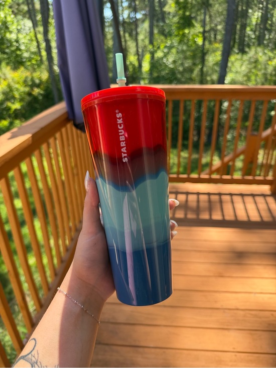 Starbucks Other - Starbucks Red, Teal, and Navy Ombre Tall Tumbler with Straw